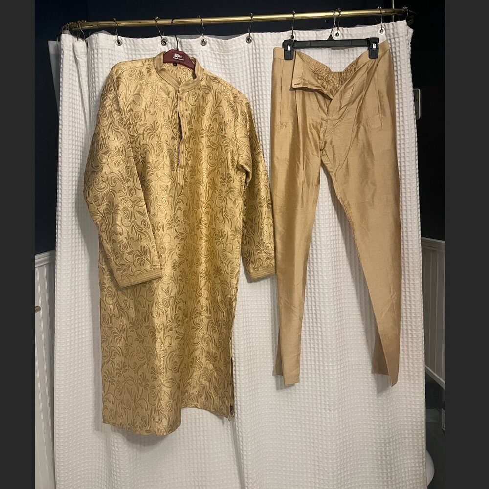 Formal Desi Gold Kurta Set of Two for Men Size 42